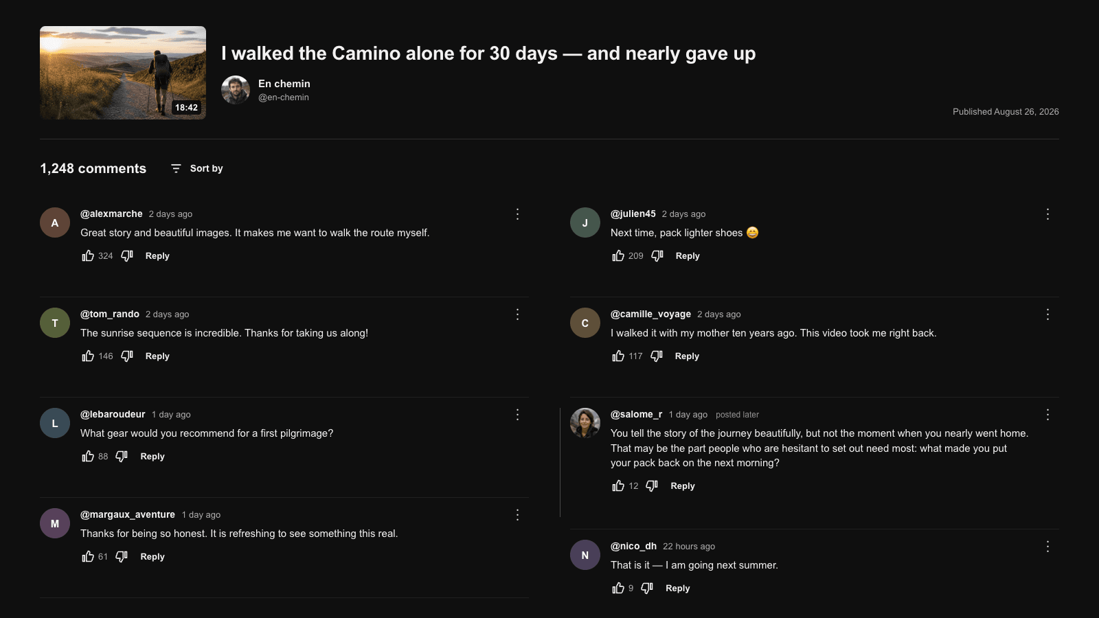 A meaningful YouTube comment posted later and buried in a busy discussion